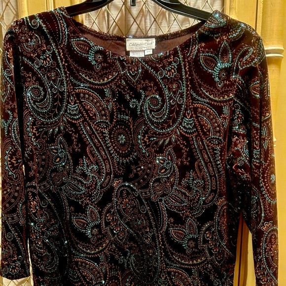 Ladies Velour Dressy Shirt Top with Sequins side medium petite - Picture 1 of 4